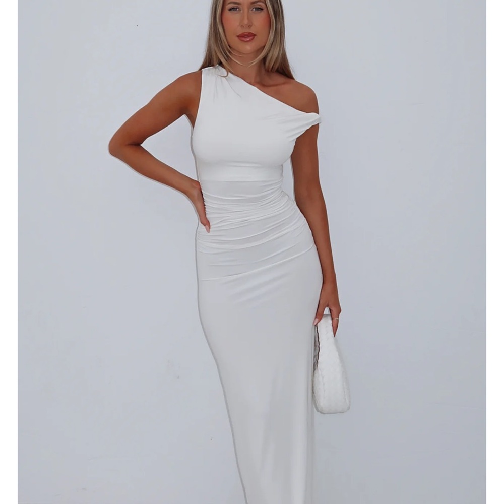 White Fox One-Shoulder White Maxi Dress